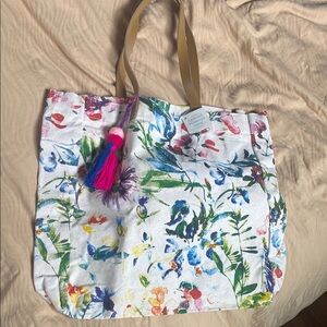 Eccolo Blue and Green Canvas Tote Bag Vibrant Floral Design
